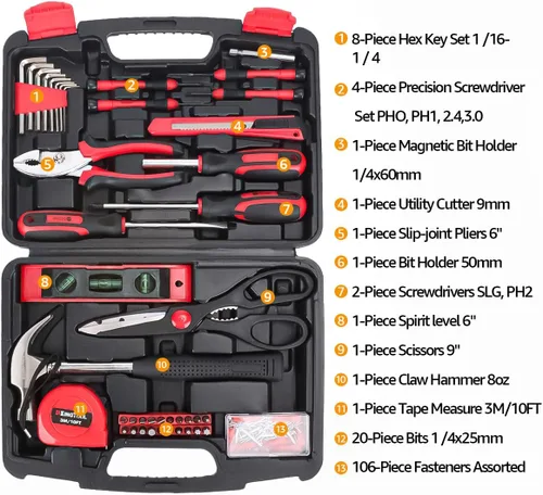 Miniatura 2 de KingTool Kit de herramientas de reparación para el hogar - 149 piezas, juego básico de herramientas de reparación para el hogar, juego