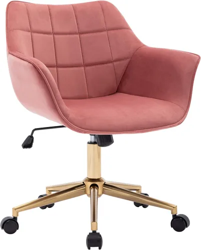 Miniatura 8 de DUHOME Silla moderna de oficina en casa, silla de escritorio de terciopelo con base de metal dorado con respaldo medio, bonita silla ergonómica