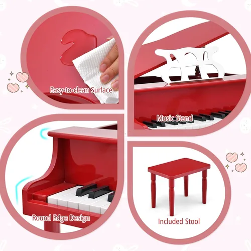 Miniatura 4 de Costzon Piano Clásico para Niños, Piano de Madera de 30 Teclas con Soporte para Partituras y Asiento, Mini Juguete Musical para Niños, Ideal