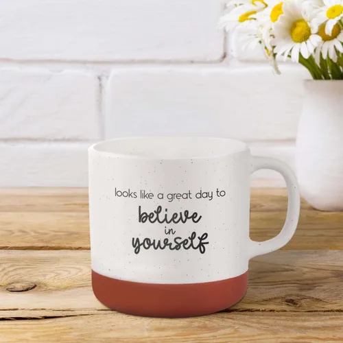 Miniatura 4 de Canopy Street Taza de café de cerámica moteada de 13 onzas con texto en inglés «Looks Like A Great Day To Believe In Yourself», taza de café