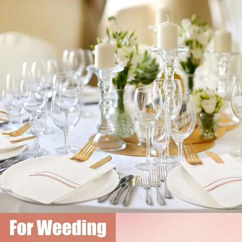 Miniatura 6 de Roshtia Paquete de 100 servilletas desechables de lino con bolsillo integrado para cubiertos con ribete dorado, papel preplegado para bodas