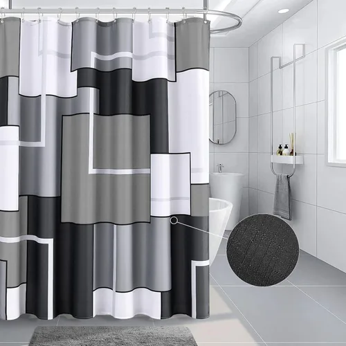 Miniatura 12 de Cortinas de ducha Hokibero para baño, cortinas de baño modernas geométricas estándar, cortina de ducha de poliéster resistente para hoteles, Negro
