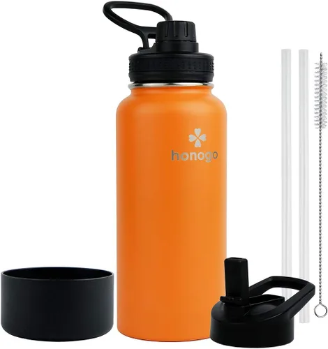 Miniatura 13 de Botella de agua aislada de 64 onzas con tapa de popote y tapa de boquilla, jarra de agua de medio galón de acero inoxidable con mango de paracord