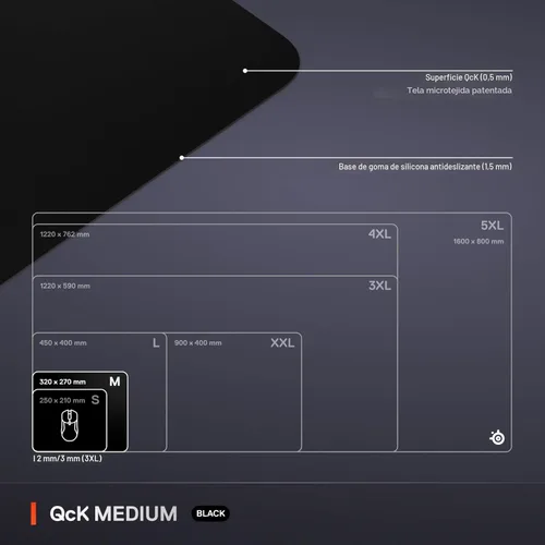 Miniatura 5 de SteelSeries QcK Alfombrilla de ratón para juegos mediana — Negro — Base de goma de silicona antideslizante — Seguimiento y estabilidad máximos