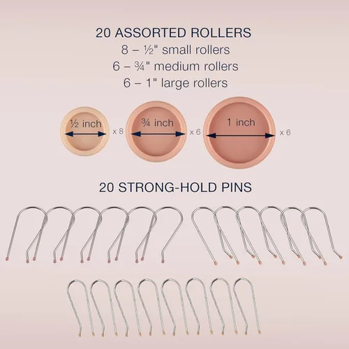 Miniatura 2 de Conair 20 ruleros compactos para cabello de distintos tamaños, Rosado Canela