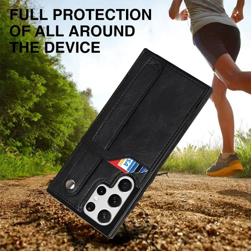Miniatura 5 de Funda para teléfono Samsung Galaxy S22 Ultra 5G con protector de pantalla, correa de muñeca ajustable, atril, ranura para tarjetas de crédito