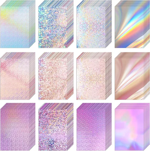 Kosiz 100 hojas de cartulina holográfica metálica, cartulina brillante con purpurina iridiscente, papel de espejo iridiscente de 8.5 x 11 pulgadas,