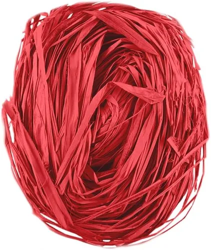 Raffia Fibra de hilo largo para artes y manualidades, manojo mediano de 2 onzas (rojo)