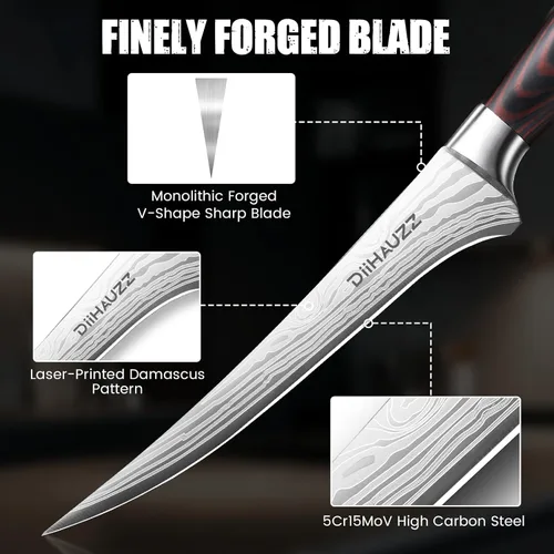 Miniatura 3 de DiiHAUZZ Cuchillo de filete de 7 pulgadas para pescado, cuchillo de deshuesado afilado de acero inoxidable de alto carbono para deshuesado de aves