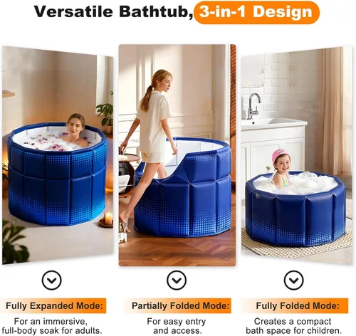Miniatura 4 de Bañera portátil para adultos de 27.5 x 27.5 pulgadas, plegable, sin instalación, bañera de hielo para cabina de ducha, baño caliente, bañera de pie