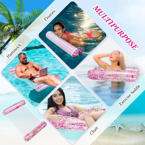 Miniatura 7 de Sratte Flotador de piscina con purpurina, hamaca de agua para piscina, tumbonas inflables para piscina, flotadores de agua multiusos para adultos