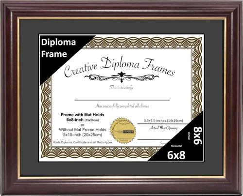Miniatura 14 de Creative Picture Frames Marco para Diploma de Caoba con Borde Dorado de 12x16 pulgadas con Vidrio y Paspartú Negro y Colgadores de Pared Instalados
