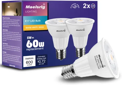 Miniatura 6 de Maelsrlg Bombilla LED E17 6W (equivalente a 60 vatios), bombilla de foco de base intermedia, blanco cálido 3000K, 600 lúmenes, foco reflector E17