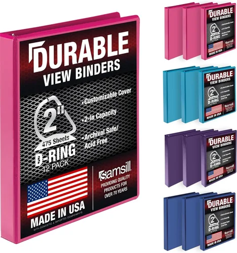 Miniatura 145 de Samsill Carpeta duradera de 1.5 pulgadas, fabricada en los Estados Unidos, carpeta de anillos en D, carpeta transparente personalizable, color rojo