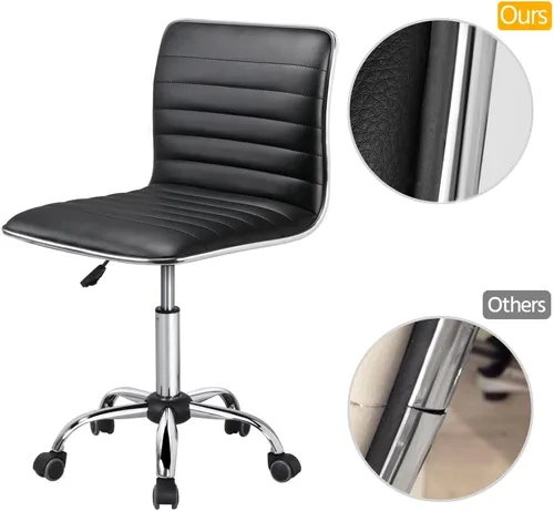 Miniatura 7 de Topeakmart Silla de trabajo con respaldo medio, respaldo bajo, de cuero, giratoria, para oficina, computadora, escritorio, retro, sin brazos, Negro