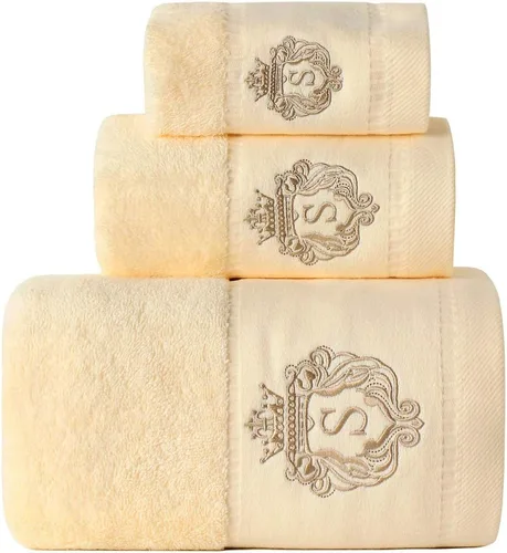 Miniatura 12 de Sunshinejing Juego de toallas de baño 100% algodón de alta calidad; 1 toalla de baño, 1 toalla de mano y 1 toallita, baño de lujo súper suave