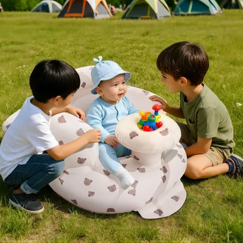 Miniatura 6 de Arscniek Asiento para bebé inflable con bomba de aire incorporada, silla para bebé hinchable con soporte de espalda y bandeja, asiento para sentarse