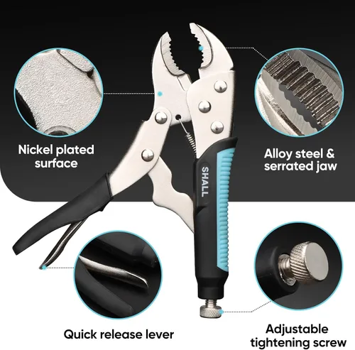 Miniatura 2 de SHALL Alicates de bloqueo de 6 piezas, juego de alicates Vice Grips, alicates de bloqueo de mandíbula curva de 5", 7" y 10", alicates de bloqueo