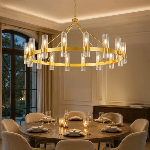 Miniatura 13 de Candelabros Lineales Dorados para Comedor, Candelabro Rectangular de 54" con Vidrio, Candelabros Modernos de 16 Luces Sobre Mesa, Candelabro