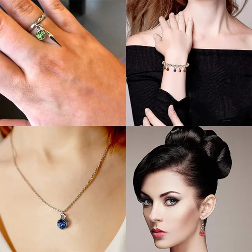 Miniatura 6 de BetterJonny 120 piezas de dijes de piedra natal de cristal, 12 colores de dijes redondos de cristal con anillos hechos a mano, dijes de joyería