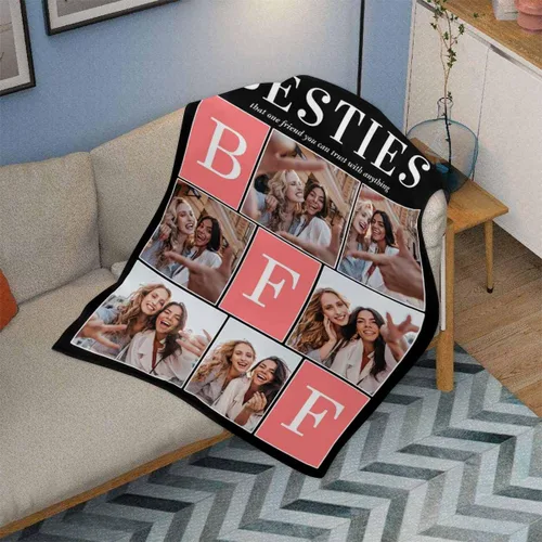 Miniatura 3 de Manta de franela suave personalizada para BFF con 6 fotos, tamaño de manta de 30 x 40 pulgadas