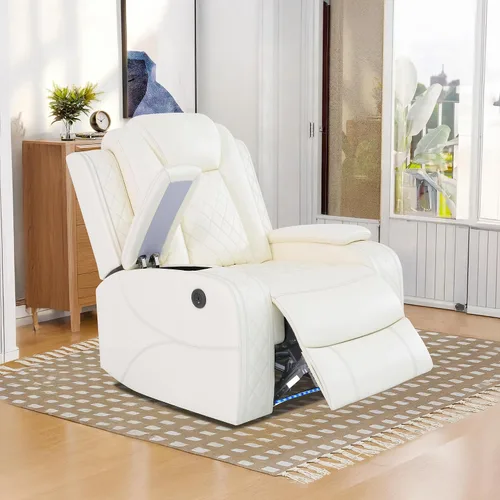 Miniatura 16 de Juego de sofá modular reclinable eléctrico con luz LED, juego de sofá modular reclinable de cuero, incluye sillón reclinable individual, juego