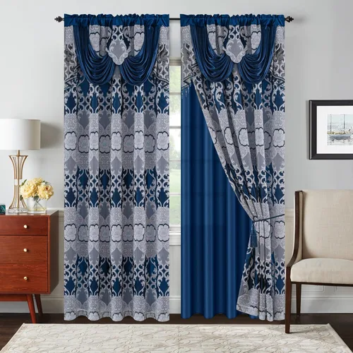 Miniatura 24 de Petrichor Cortinas de gasa jacquard transparente borgoña (54 pulgadas de ancho x 63 pulgadas de largo), 2 paneles con cenefa adjunta, diseño floral