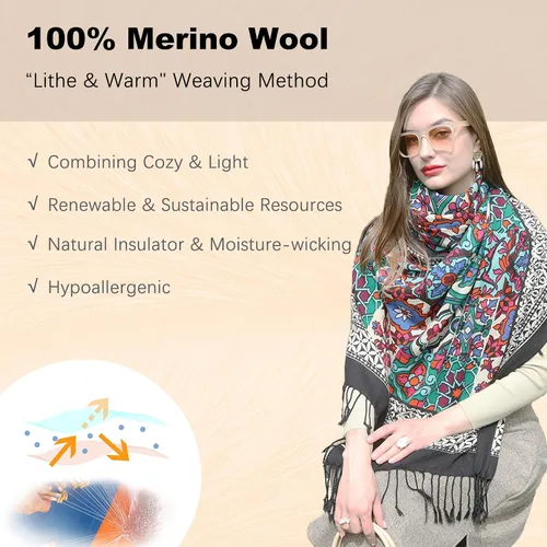Miniatura 96 de DANA XU Manta de pashmina extragrande 100% de lana merina, bufanda de viaje, bufanda de cachemira para mujer, otoño e invierno, chal de gran