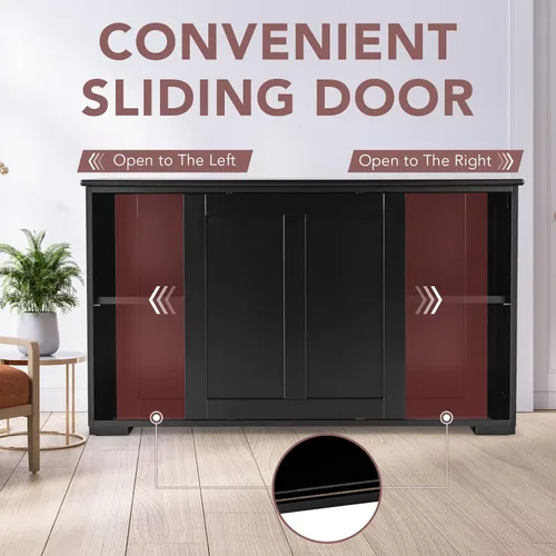 Miniatura 6 de Armario de buffet con almacenamiento, aparador de cocina apilable con puertas correderas, armario de almacenamiento con estantes ajustables, mesa