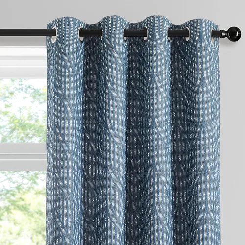 Miniatura 23 de Cortinas de patrón geométrico jacquard 100% opacas color crema y plateado, 2 paneles de 52 pulgadas de ancho y 120 pulgadas de largo, con Beige