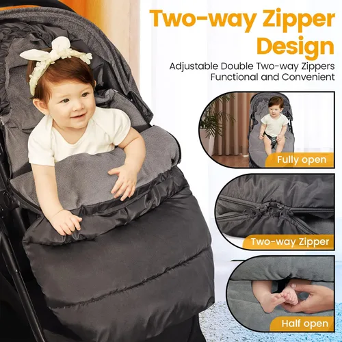 Miniatura 2 de Orzbow Saco universal para cochecito, bolsa de invierno para cochecito de bebé, saco de dormir cálido de forro polar coral para clima frío, Negro