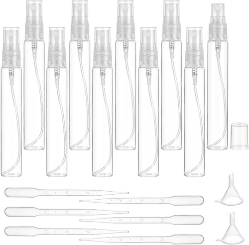 Miniatura 10 de BENECREAT 25 piezas de 0.3 fl oz mini tubos de pulverización de niebla fina de vidrio transparente botellas de perfume vacías de viaje con tapas