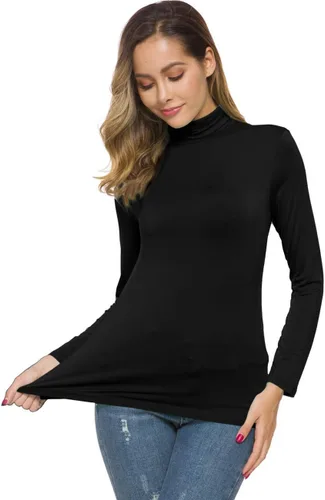 Miniatura 2 de POPZONE - Jersey básico de manga larga y cuello de tortuga para mujer, suave, ajustado y ligero