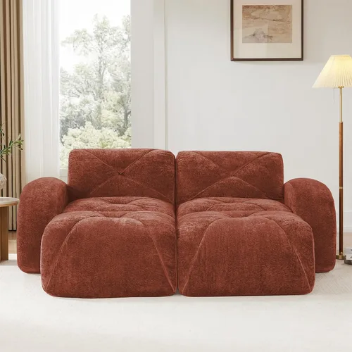 Miniatura 3 de Sofá modular de 80.3 pulgadas para sala de estar, moderno sofá sin hueso de terciopelo con 2 otomanas, no requiere montaje, cómodo sofá sin hueso