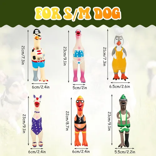 Miniatura 2 de Silipull 6 juguetes de goma chirriantes para perros, pollo gritando, látex, goma suave, masticar, juguetes molares interactivos divertidos