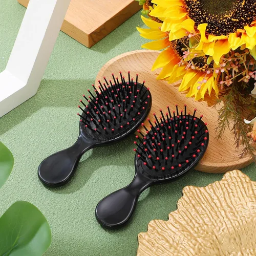Miniatura 7 de Paquete de 12 peines de cepillo para cabello pequeño y húmedo, 6 mini cepillos desenredantes, cepillo desenredante para el cabello de viaje, 6 Negro