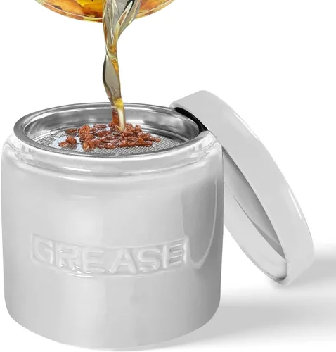 Miniatura 11 de Ahorrador de Grasa de Tocino con Colador - Contenedor de Grasa de Cerámica Recipiente de Almacenamiento de 1L Retiene Goteos de Grasa de Tocino