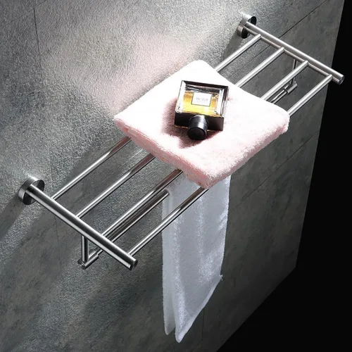 Miniatura 4 de Toalleros cepillados para baño, toallero montado en la pared con barras de torre, estante de baño de acero inoxidable, soporte de toalla de mano