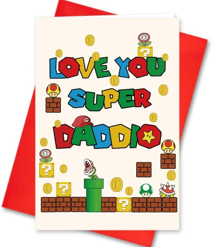 Divertida tarjeta del día del padre con sobre, tarjeta de Super Daddio para papá, papá, abuelo, tarjeta de felicitación del día del padre de hijo