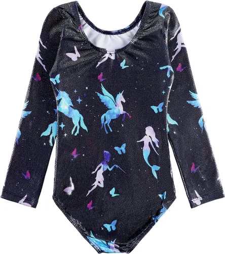 Miniatura 148 de HOZIY - Leotardos de manga larga para niñas, de gimnasia, para niños pequeños, trajes florales de unicornio, galaxia, arco iris, patrón de rayas