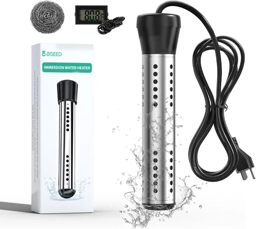 BSEED Calentador de agua de inmersión eléctrico, calentador de agua portátil de calentamiento rápido de 2000 W con apagado automático, protector de