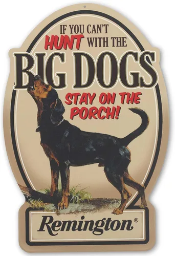 Letrero de Metal Remington Hunt with the Big Dogs - Decoración de Pared Vintage Remington para Garaje o Man Cave