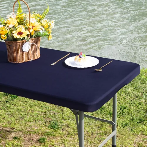 Miniatura 9 de Mantel cuadrado ajustable elástico de elastano para mesa, para comedor, cocina, hogar, fiesta, color azul marino, 34 x 34 pulgadas