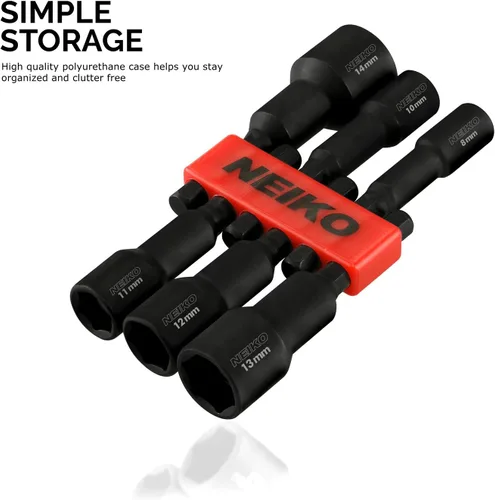 Miniatura 4 de Neiko 10191A Juego de llaves para tuercas magnéticas preparadas para impacto 6 piezas MM 8 a 14 mm Longitud de 2-9/16” Cr-V, métrico, Kit