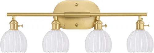 Miniatura 14 de Shenmoyl Accesorios de Iluminación para Baño, Lámpara de Pared de Latón de 3 Luces para Tocador Sobre Espejo con Pantalla de Cristal Tulipán Base