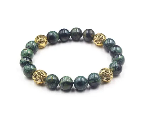Miniatura 2 de Dark Green Jade and Gold Beads Bracelet, Jade Bracelet, Men's Jade Bracelet