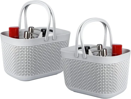 Miniatura 7 de UUJOLY Cestas de almacenamiento de plástico con asas, organizador de cubos de ducha para baño y cocina, color beige