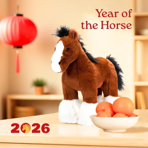 Miniatura 3 de The Petting Zoo Caballo Clydesdale de Pie Animal de Peluche, Regalos para Niños, Wild Onez Animales de Granja, Juguete de Peluche de Caballo Marrón