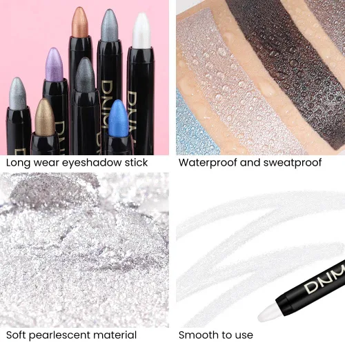 Miniatura 4 de Kaely - Juego de 2 barras de sombra de ojos en crema para ojos, lápiz brillante perla blanca y perla negra, maquillaje brillante de ojos