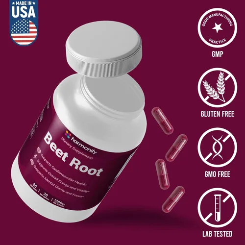 Miniatura 4 de Cápsulas de raíz de remolacha, polvo de remolacha pura 1300 mg, suplemento de apoyo a la circulación, vegano, sin OMG, sin gluten, 90 cápsulas